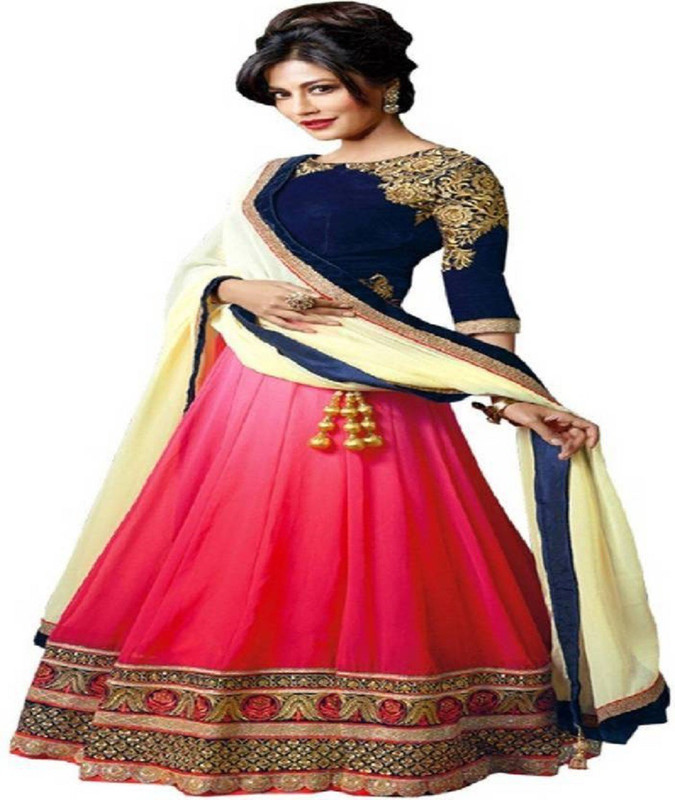 ross and rack Embroidered Semi Stitched Lehenga, Choli and Dupatta Set(Multicolor)