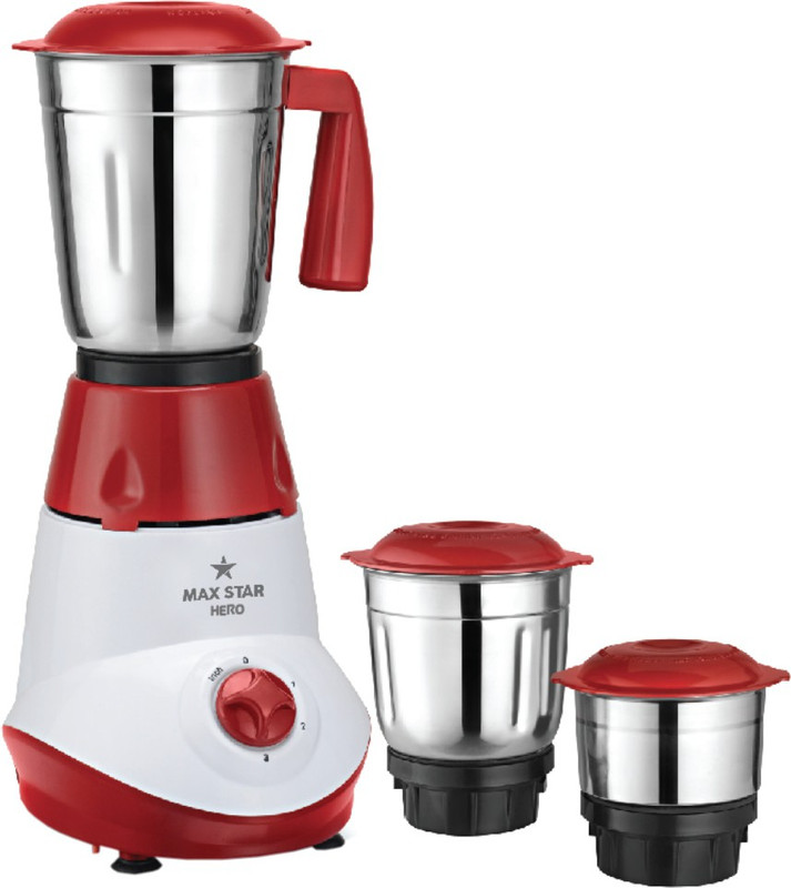 Maxstar Mixer Grinder MG10 Hero 500 W Mixer Grinder(Red, White, Stainless Steel, 3 Jars)