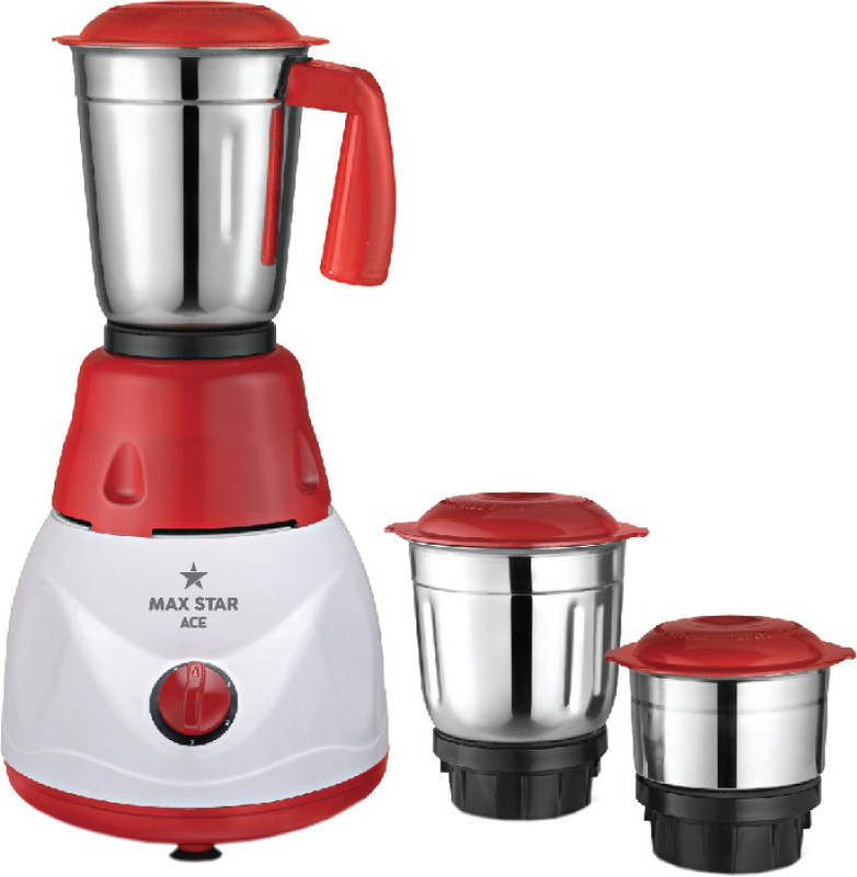 Maxstar Mixer Grinder MG09 Ace 550 W Mixer Grinder(Red, White, Stainless Steel, 3 Jars)