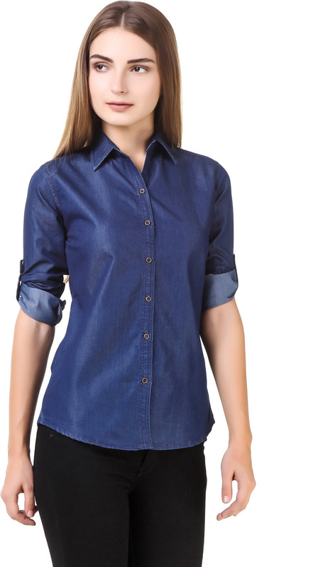 yasmin creations Women Solid Casual Dark Blue Shirt