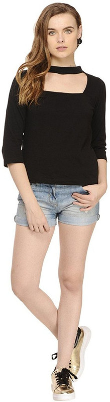 stylebeats Casual Regular Sleeve Solid Women Black Top