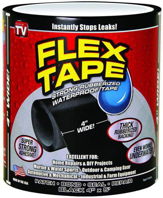 tacson Strong WaterProof Flex Tape Black White 4" x 5' Rubberized Seal Stop Leaks Tape 152.4 cm Spike (stagecraft) Adhesive(1 ml)