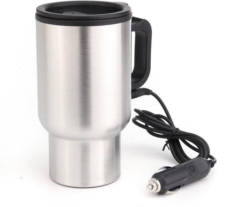 AutoSun Stainless Steel Cup Kettle Travel Coffee Heated Mug Car Based Heating Motor Hot Water Heater With Cigar Lighter Cable Electric Kettle(450 L, Silver, Black)