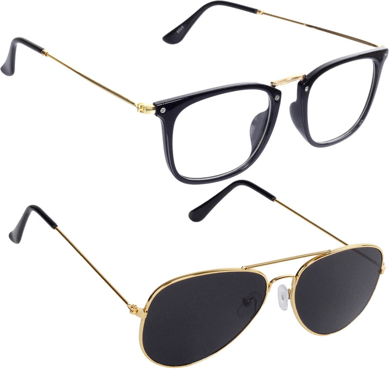 Reyda Aviator, Rectangular Sunglasses(Clear, Black)