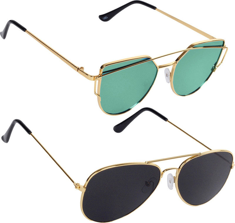 Reyda Wayfarer, Aviator Sunglasses(Green, Black)