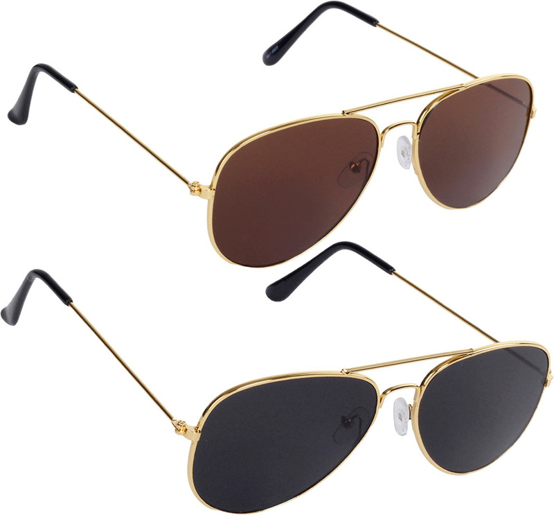 Reyda Aviator, Aviator Sunglasses(Black, Brown)
