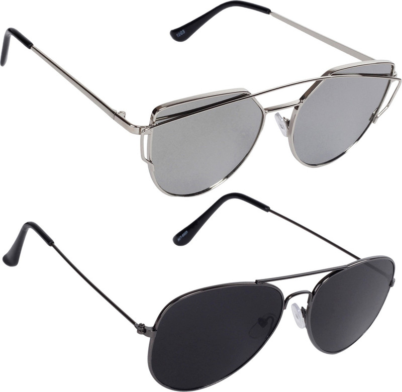 Reyda Wayfarer, Aviator Sunglasses(Silver, Black)