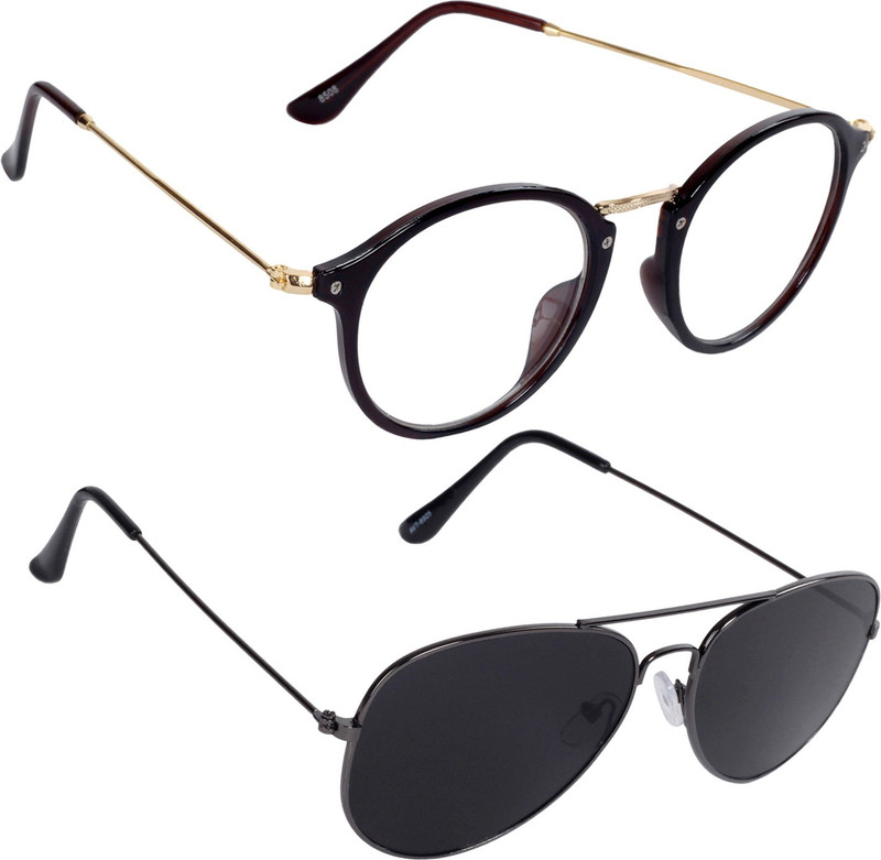 Reyda Round, Aviator Sunglasses(Clear, Black)