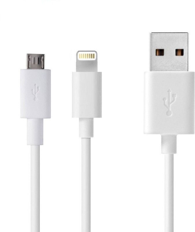 ALLEXTREME (MAK) 2-in-1 Lightning and Micro USB Cable combo Pack for iPhone and Android, 8-Pin Lightning & Micro to USB Date Wire for iPhone 5 6 7 Plus SE, iPad Mini Air iPod, Samsung and More -White(3.3FT) USB Adapter(White)
