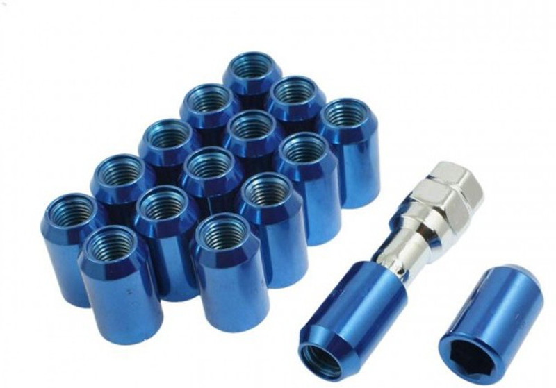 Fuji 16 Pcs M12 x 1.5 Blue Metal Hex Locking Lug Nuts Screw Anti-theft for Vehicles Car Wheel Lock