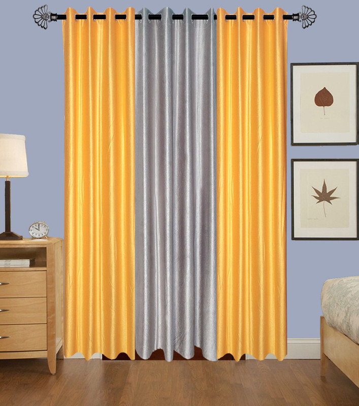radhy krishna overseas 212 cm (7 ft) Polyester Door Curtain (Pack Of 3)(Solid, Multicolor)
