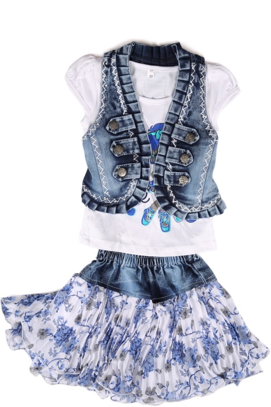 Arshia Fashions Girls Casual Top Skirt(Blue)
