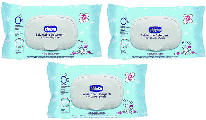 Chicco Salviettine Detergenti cleansing wipes pack of 3 flip cover pack(3 Pieces)