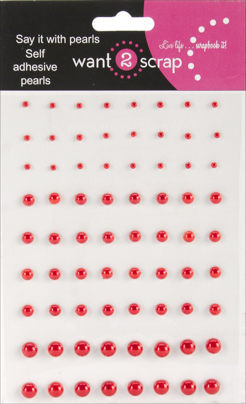 Want2Scrap Self - Adhesive Pearls 72 Per Package - Red