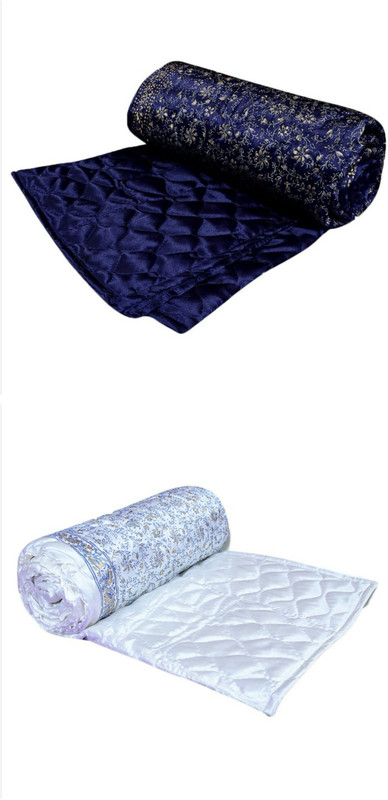 maharaja Floral Double Top Sheet(Satin, Blue and White)