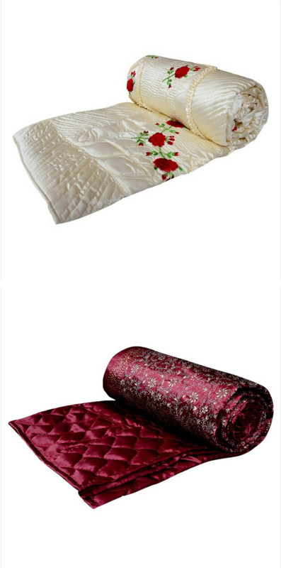 maharaja Floral Double Top Sheet(Satin, Beige and Maroon)