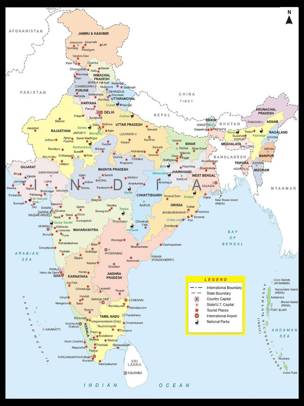 INDIA MAP HD Water Proof Star Banner Poster Fine Art Print(36 inch X 24 inch, rolled)