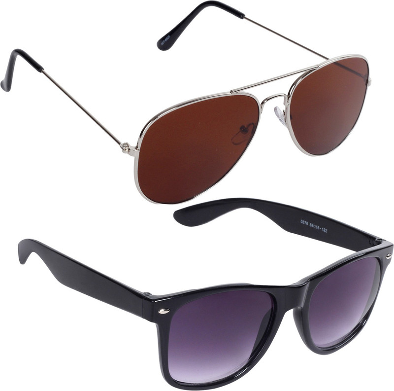 Reyda Wayfarer, Aviator Sunglasses(Brown, Violet)