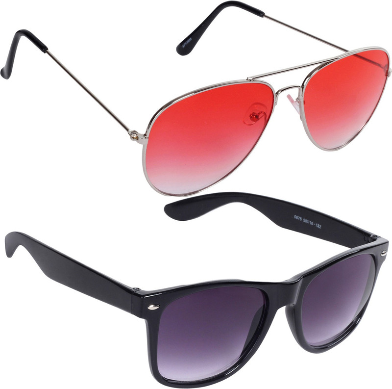 Reyda Aviator, Rectangular Sunglasses(Red, Violet)