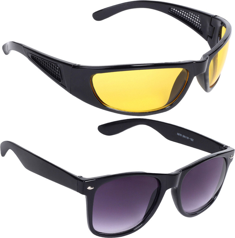 Reyda Rectangular, Wrap-around Sunglasses(Yellow, Violet)