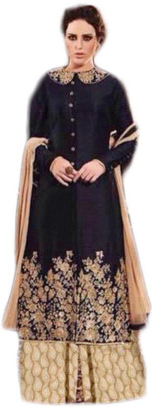 k shopping Poly Silk Embroidered Kurta & Palazzo Material(Semi Stitched)