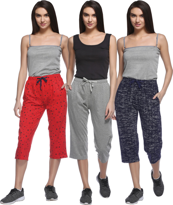 69GAL Women Dark Blue, Red, Grey Capri