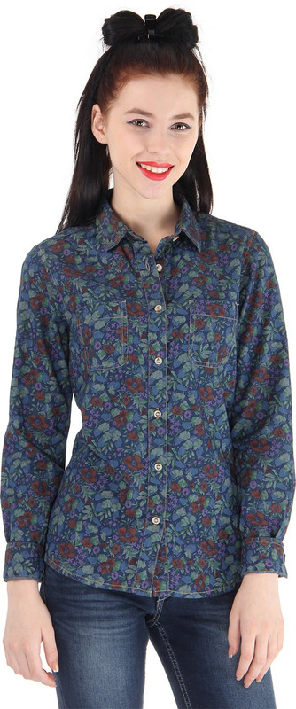 Pepe Jeans Women Floral Print Casual Blue Shirt