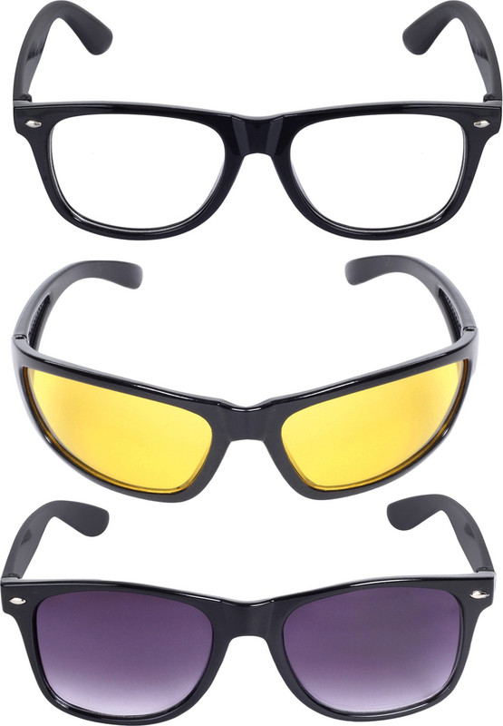 Reyda Rectangular, Wrap-around, Rectangular Sunglasses(Clear, Violet, Yellow)
