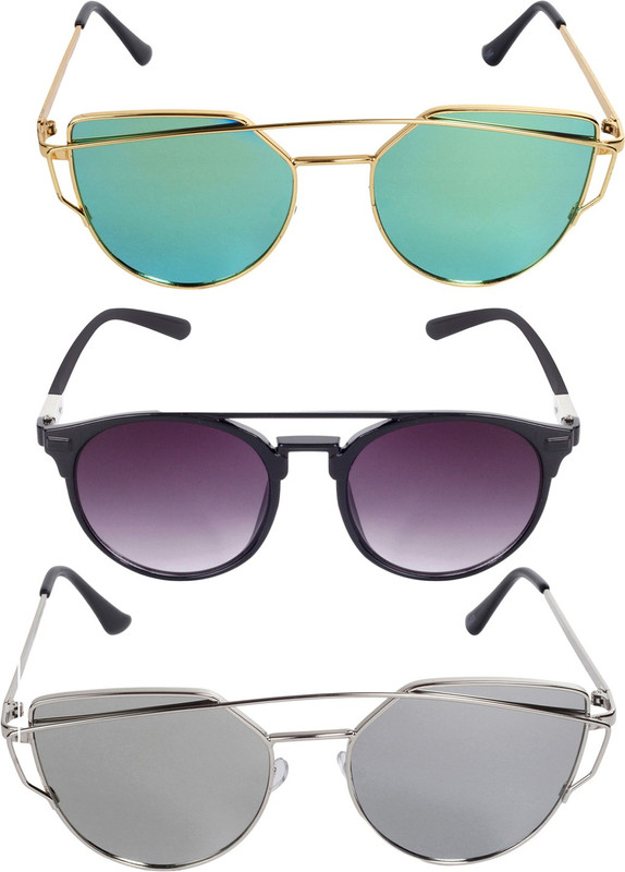 Reyda Wayfarer, Round, Round Sunglasses(Green, Violet, Silver)