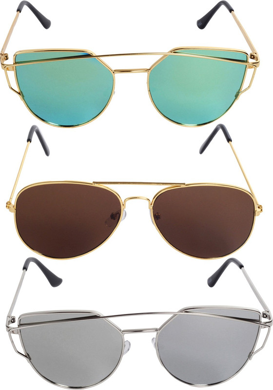 Reyda Wayfarer, Aviator, Aviator Sunglasses(Green, Brown, Silver)