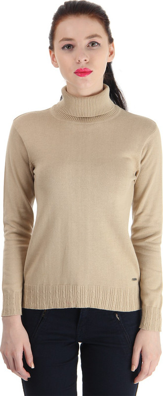 Pepe Jeans Solid Turtle Neck Casual Women Beige Sweater