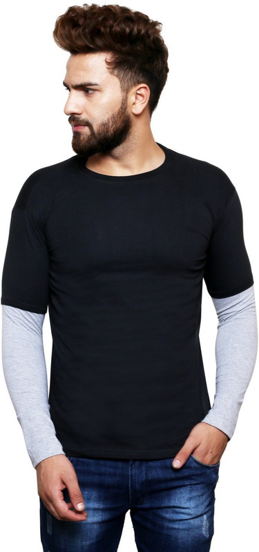 nagru Solid Men Round Neck Black T-Shirt