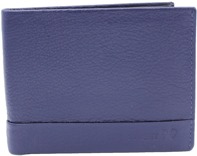 street 99 Men Blue Genuine Leather Wallet(6 Card Slots)