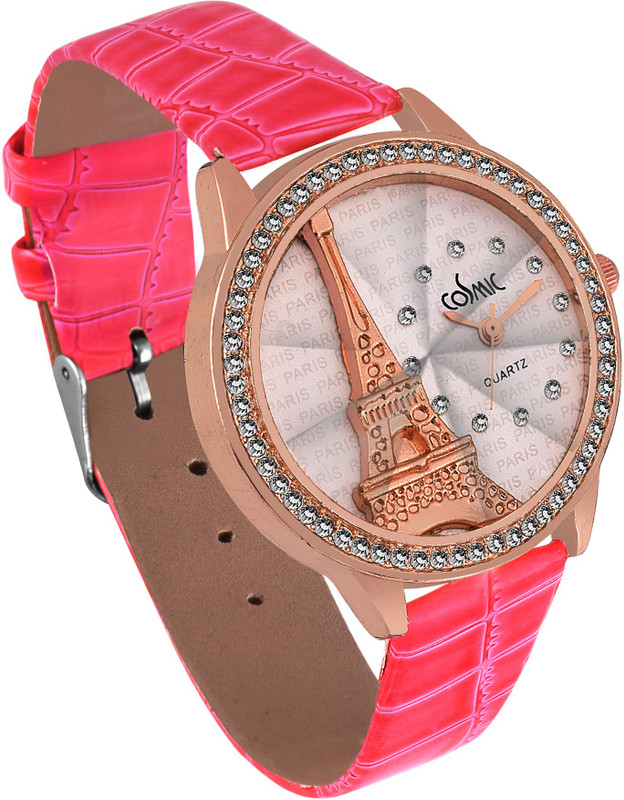 COSMIC Addic Paris Studded Eiffel Tower Vintage Pink Strap WW001 Effil tower new original paris Dial Multicolour Leather Pink Strap for Woman And Girls PARTY WEAR Analog Watch - For Women