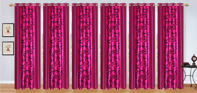 flossy 212 cm (7 ft) Polyester Door Curtain (Pack Of 6)(Floral, Pink)