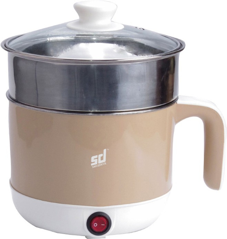 Smiledrive Multifunctional Electric Cooker & Steamer Stainless Steel Cooking Pot-Steam, Cook, Braise, Stew (1.3L, with Steam Rack) Food Steamer(Beige)