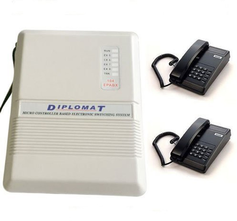 GRD Diplomat EPABX 104 Intercom System and 4 Phone set Corded Landline Phone(Black)
