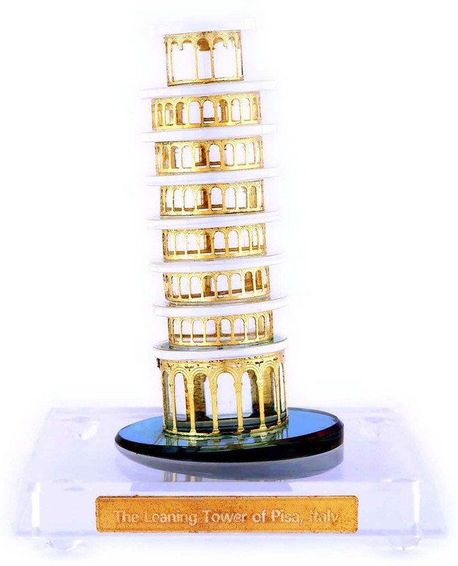 kolambas KOLAMBAS Crystal 24 karat Gold Plated Miniature Model of LEANING TOWER OF PISA Home Decorative Souvenir Corporate Showpiece Decorative Showpiece  -  10 cm(Crystal, Gold)