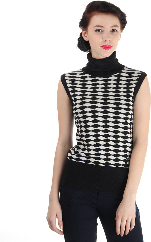 Pepe Jeans Chevron/Zig Zag Turtle Neck Casual Women Black Sweater