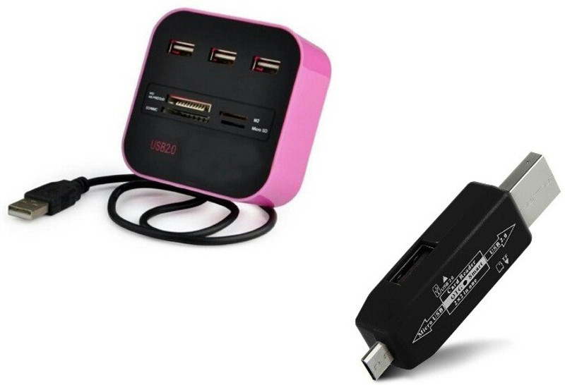 Freya All In One + Usb Hub 3 Port 2.0 Card Reader WITH Micro USB OTG USB ADAPTOR Card Reader(Multicolor)