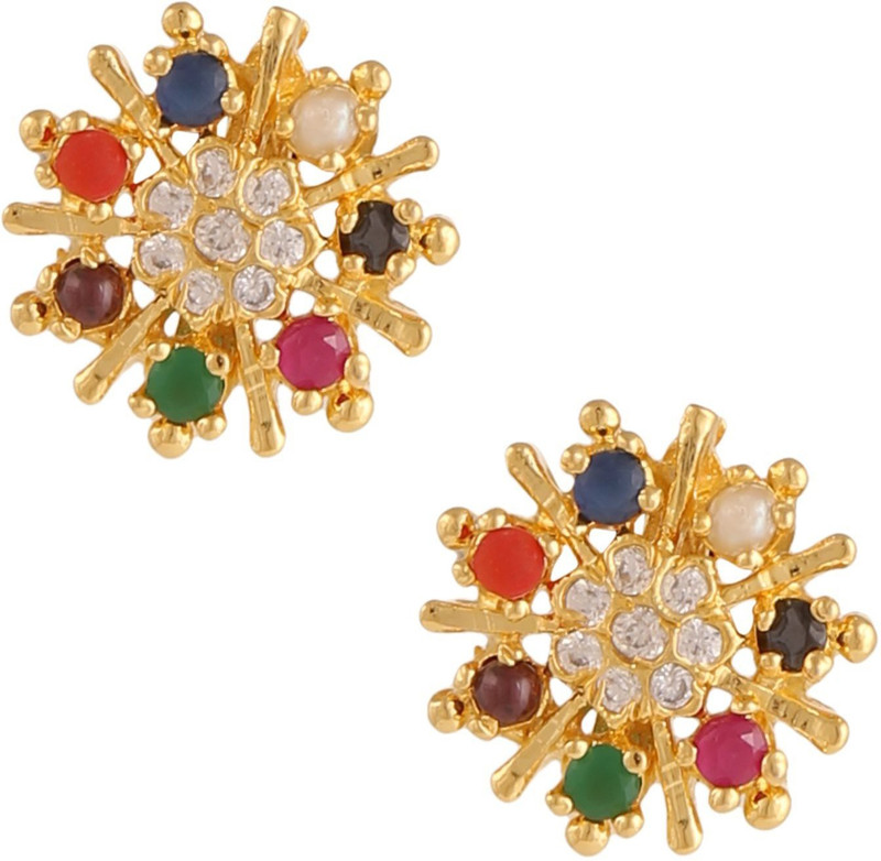 farid enterprises FASHION DIVA NAVRATNA MULTICOLOUR EARRING SET Ruby Brass Stud Earring