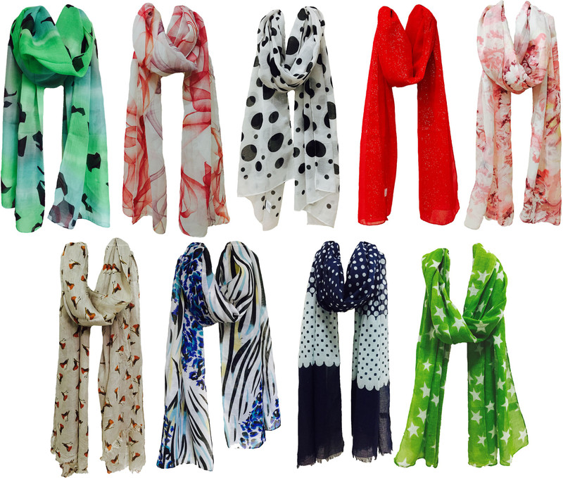 vershaa Printed Poly Silk, Cotton Viscose Blend Women Scarf