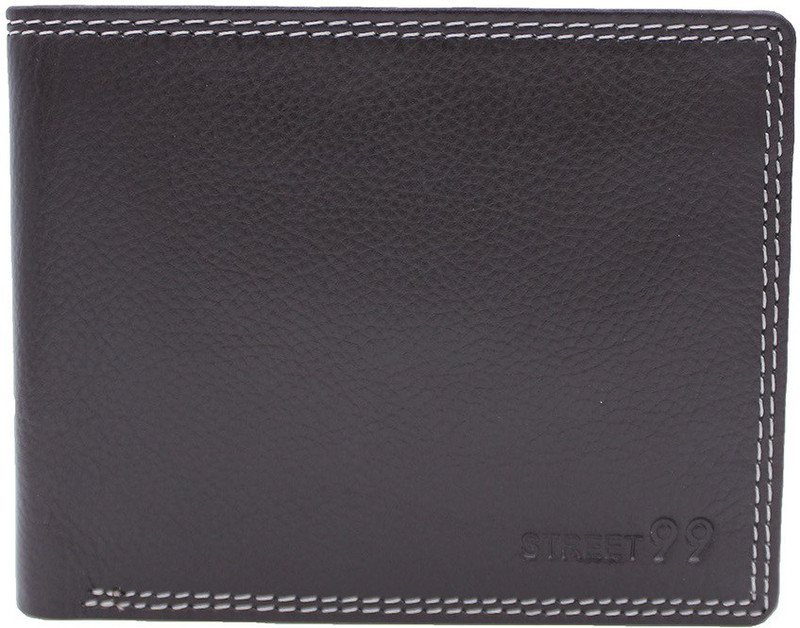 street 99 Men Black Genuine Leather Wallet(6 Card Slots)