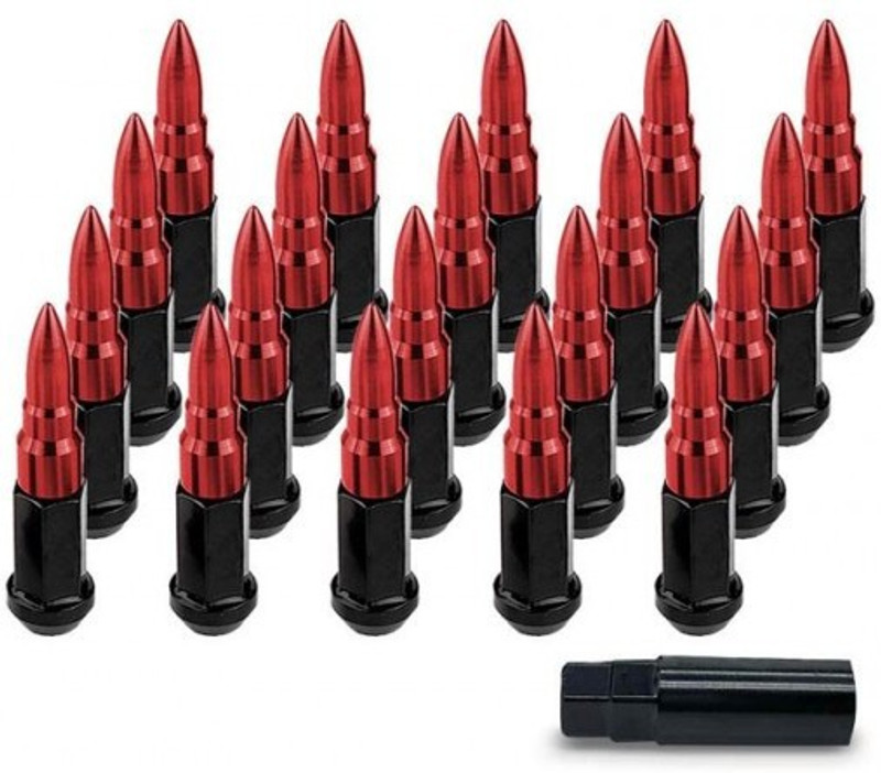 Fuji 20pcs Red True Spike 89mm 12X1.5 Forged Steel Lug Nuts Extended Bullet Design Wheel Lock