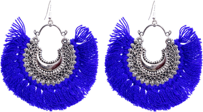 saraa Dazzling Collection Antique design Soft Cotton Thread Tassel ChandBali Earring For birthday gift / christmas gift, new year gift, valentine gift Cubic Zirconia Silver Tassel Earring
