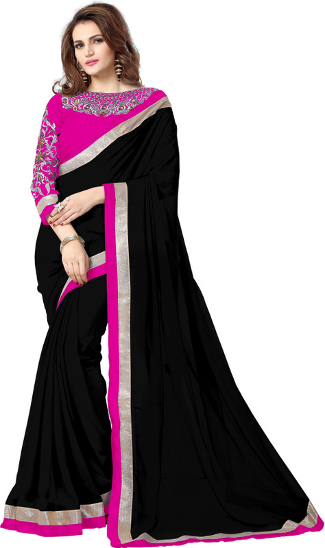 onlinefayda Embroidered Daily Wear Chiffon Saree(Black)