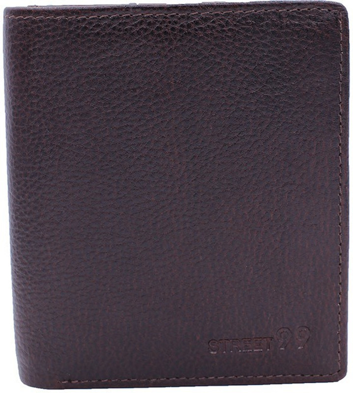 street 99 Men Brown Genuine Leather Wallet(9 Card Slots)