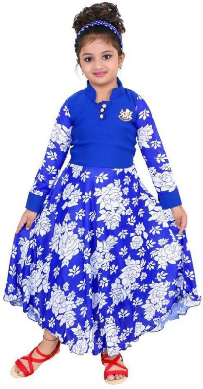 FTC FASHIONS Girls Maxi/Full Length Party Dress(Blue, Full Sleeve)