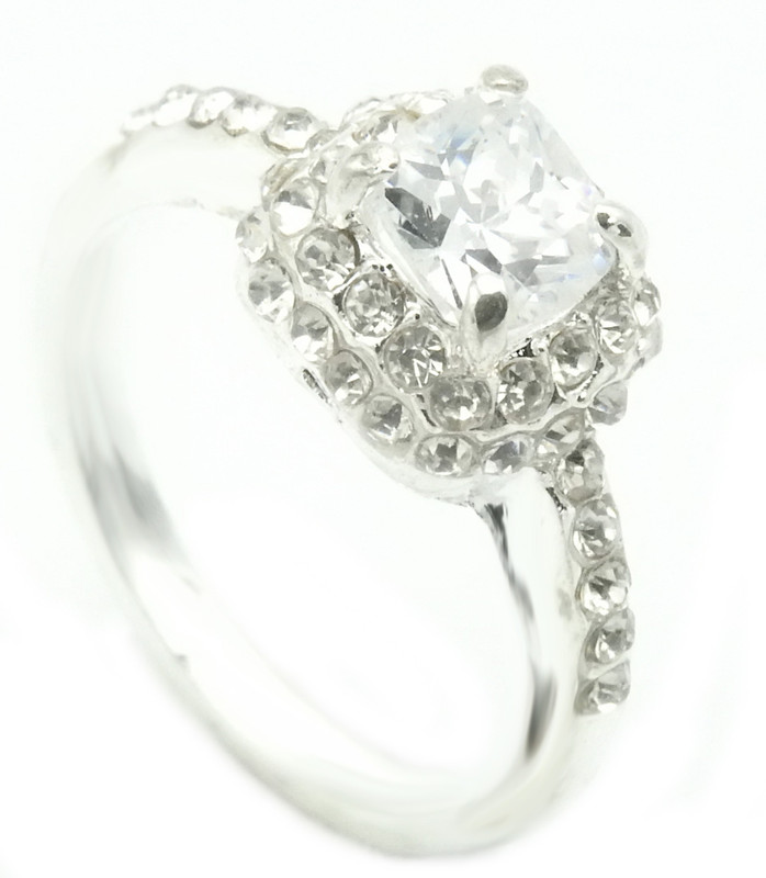 osw jewel Bridal Wedding Engagement Party Shiny Luxury Rhinestone Silver Plated Ring Alloy Ring