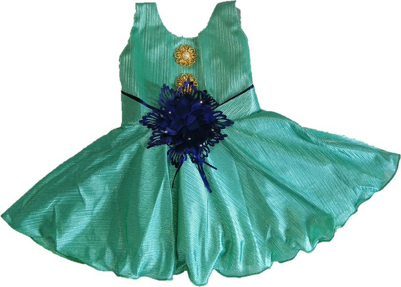 vva prime Girls Midi/Knee Length Party Dress(Orange, Sleeveless)